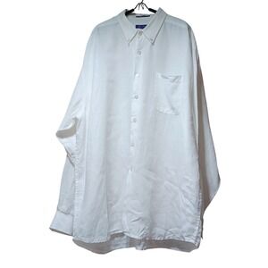 Alan Flusser Mens XXL Linen Shirt White Classic Coastal Resort Classic Summer